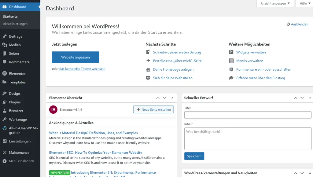 (8/8) WordPress Startseite nach EInrichtung