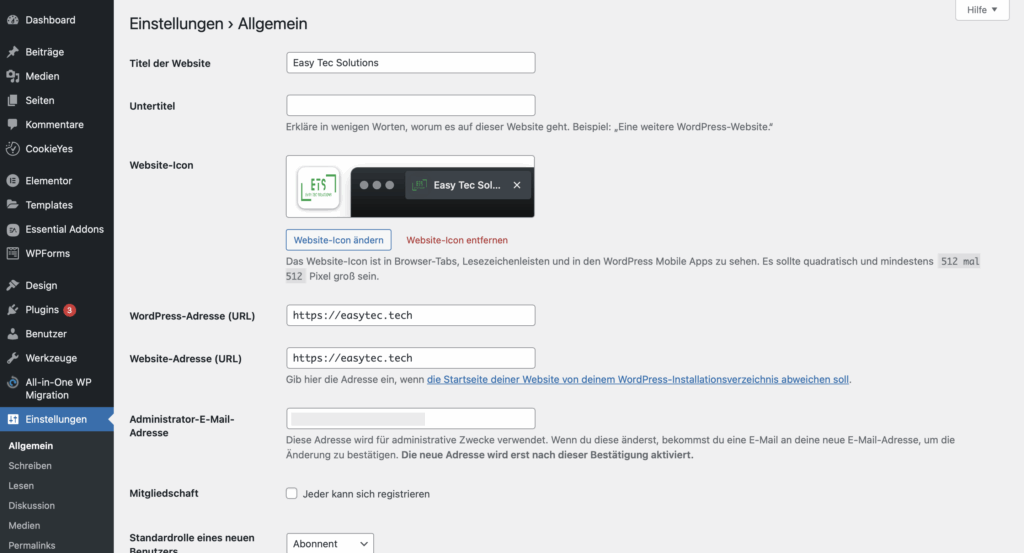 WordPress Einstellungen URL